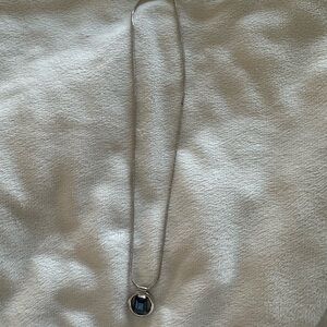 Elegant Silver Coach Necklace with Blue Pendant